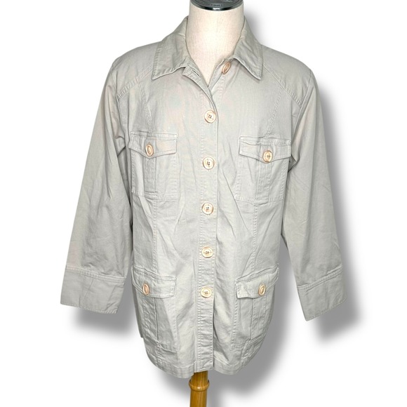 INC International Concepts Womens 2X Button Up‎ Jacket Shirt Tan Utility - Picture 1 of 7